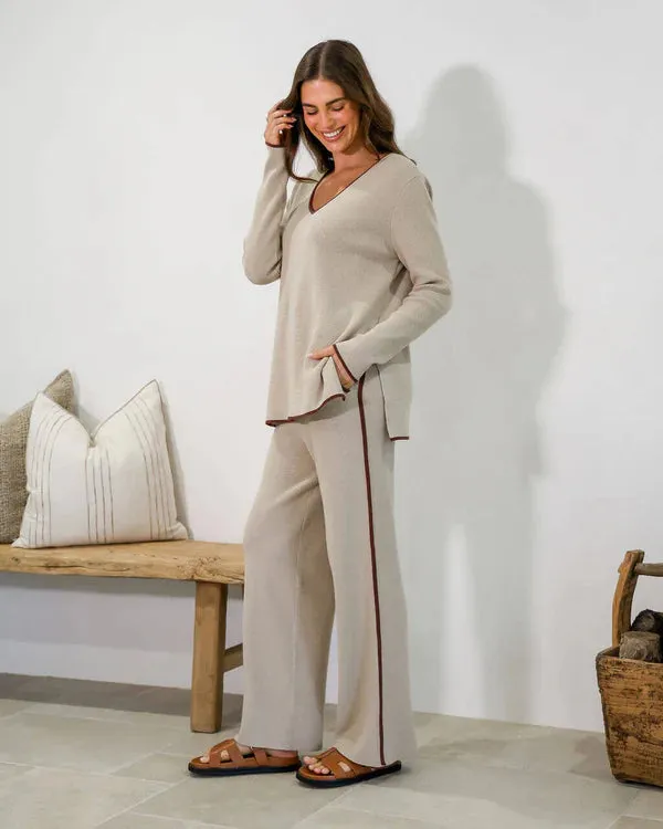 CONTRAST DETAILS V NECK CO-ORD SWEATER