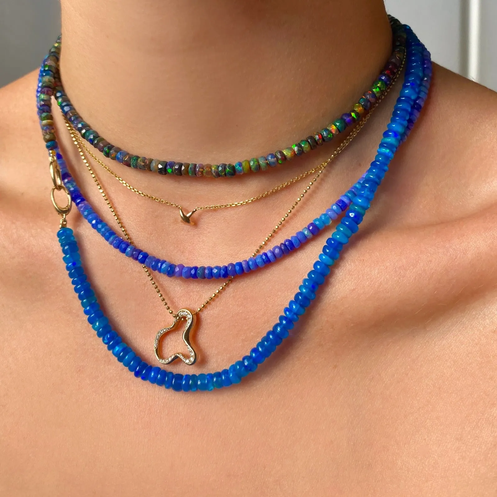 Cornflower Blue Faceted Opal Necklace