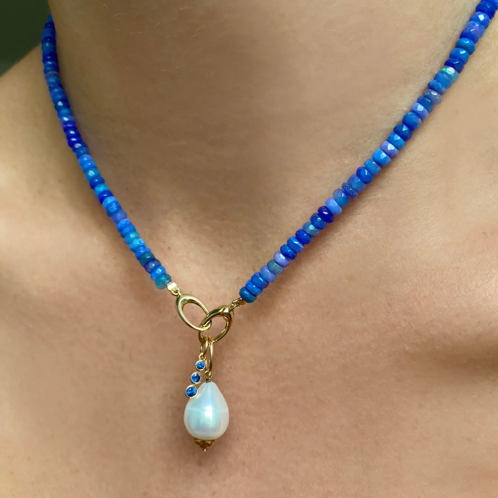 Cornflower Blue Faceted Opal Necklace