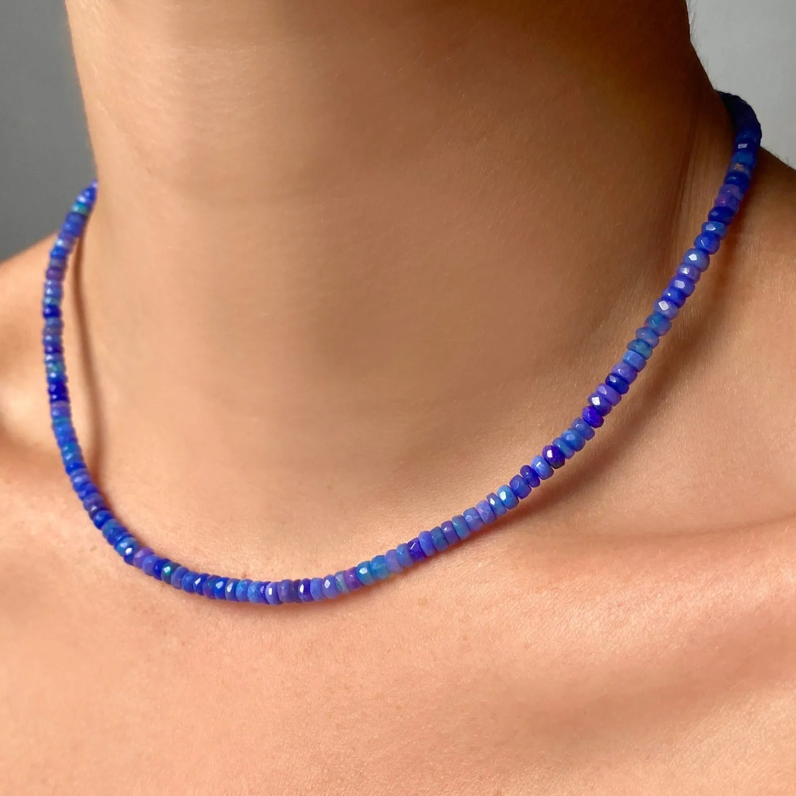 Cornflower Blue Faceted Opal Necklace