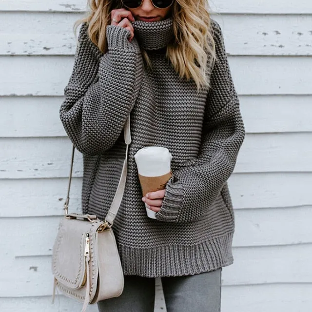 Cotton Knitted Turtleneck Women Sweaters