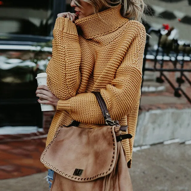Cotton Knitted Turtleneck Women Sweaters