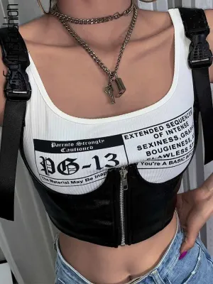 Crop Tops Womens Tank Tops White Black Basic Tanks Punk Summer Casual PU Leather Top Black Cami Top Female Vest Sexy Corset