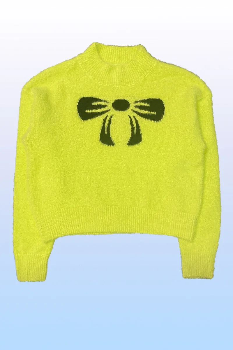 Cropped fuzzy bow sweater