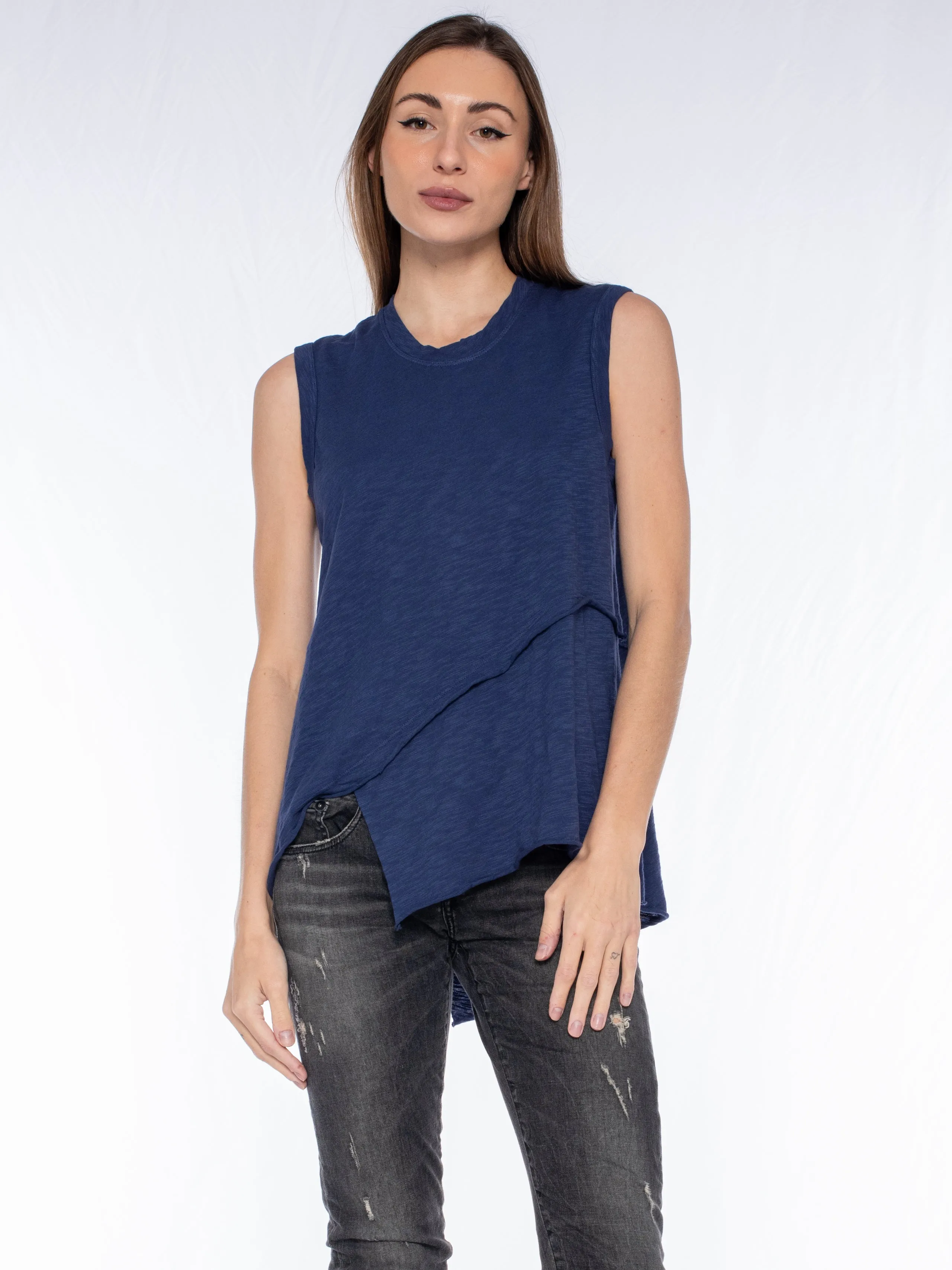 Crossover Hem Shirttail Shell
