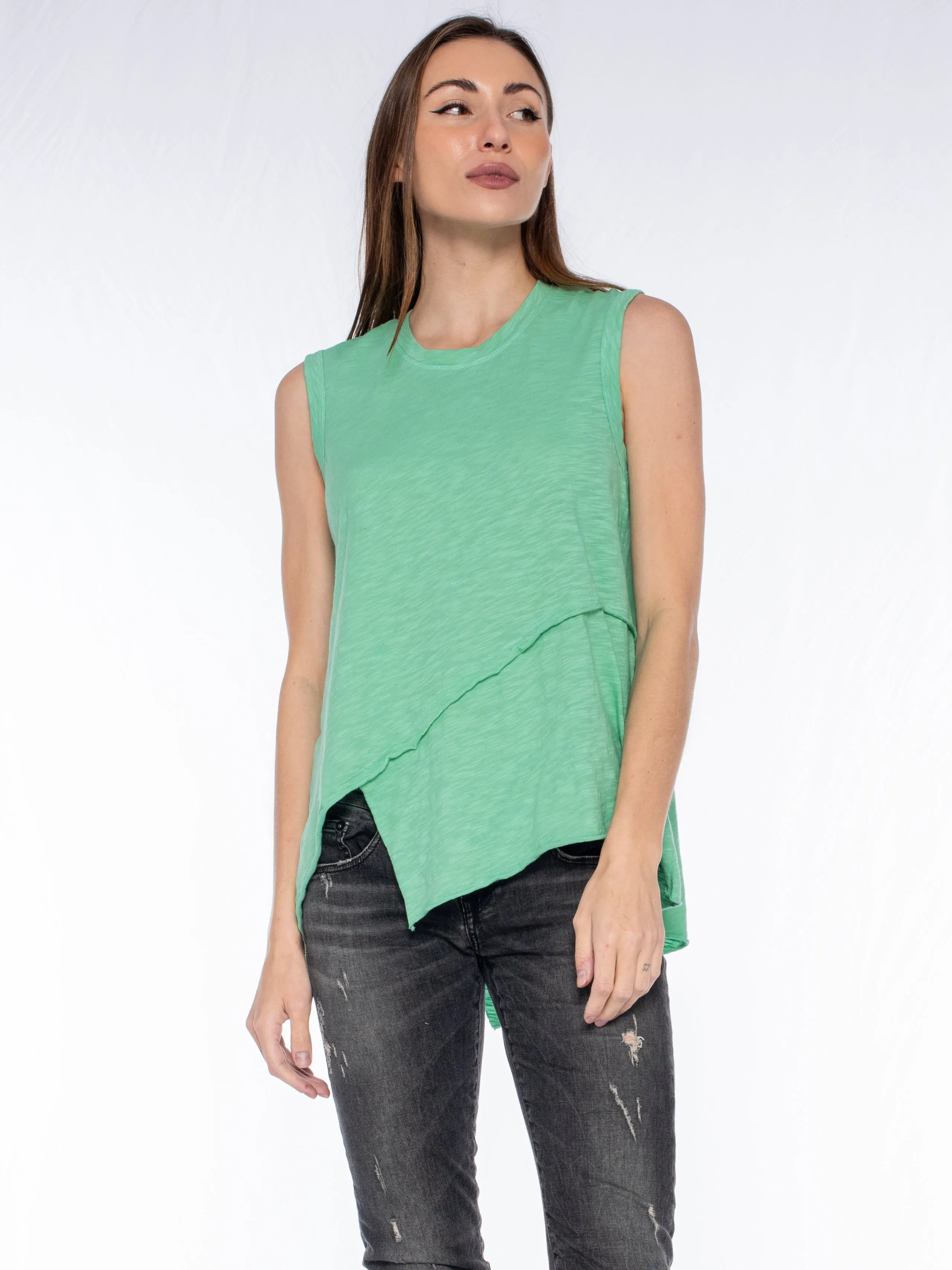 Crossover Hem Shirttail Shell