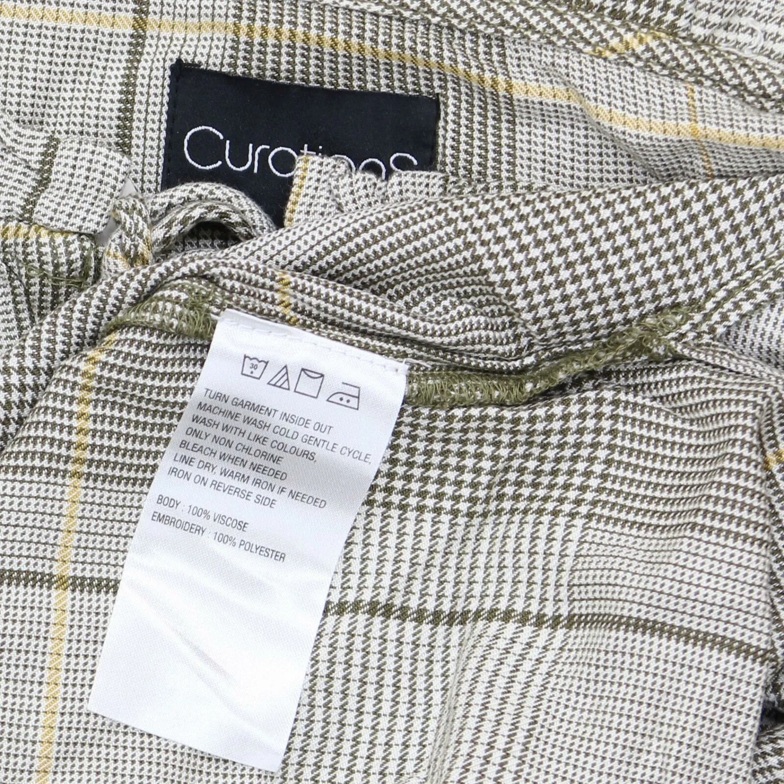Curations Women's Embroidered Sleeve Plaid Peasant Blouse