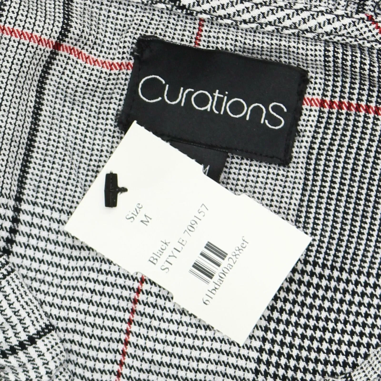 Curations Women's Embroidered Sleeve Plaid Peasant Blouse