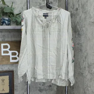 Curations Women's Embroidered Sleeve Tie Front Blouse Oliver Plaid XL