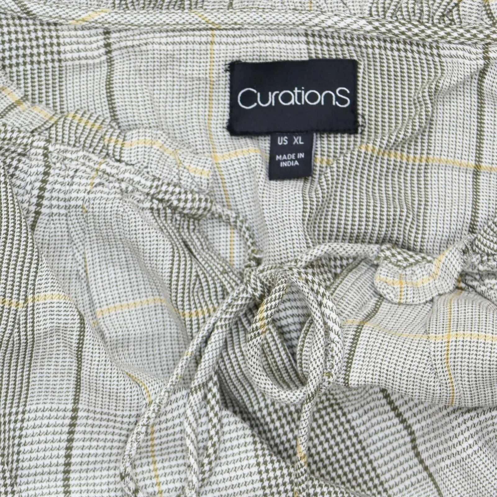 Curations Women's Embroidered Sleeve Tie Front Blouse Oliver Plaid XL