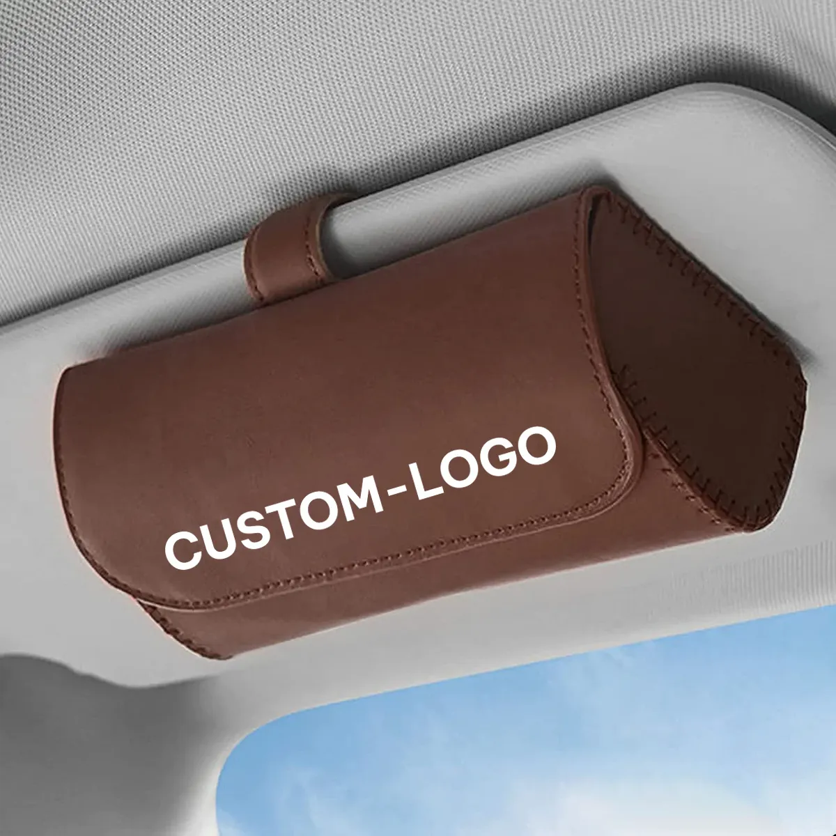 Custom Logo Sunglasses Holder for Car Sun Visor, Leather Glasses Storage Case, Vehicle Visor Accessories, Sunglass Holder Organizer Box
