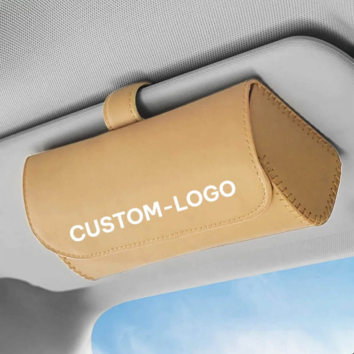Custom Logo Sunglasses Holder for Car Sun Visor, Leather Glasses Storage Case, Vehicle Visor Accessories, Sunglass Holder Organizer Box