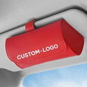 Custom Logo Sunglasses Holder for Car Sun Visor, Leather Glasses Storage Case, Vehicle Visor Accessories, Sunglass Holder Organizer Box