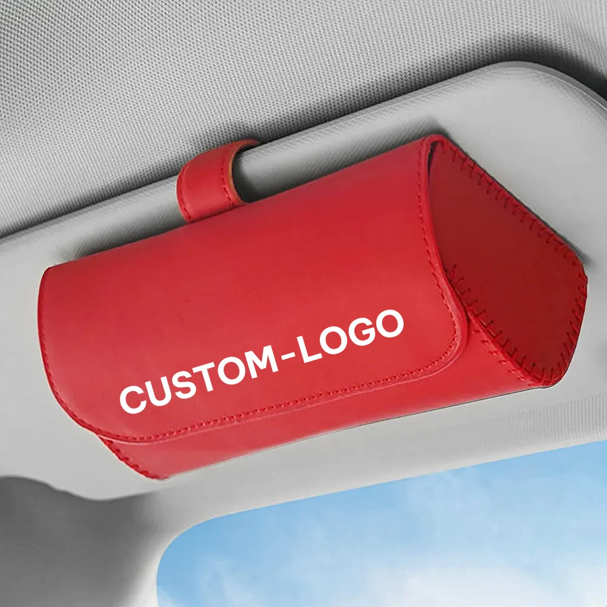Custom Logo Sunglasses Holder for Car Sun Visor, Leather Glasses Storage Case, Vehicle Visor Accessories, Sunglass Holder Organizer Box