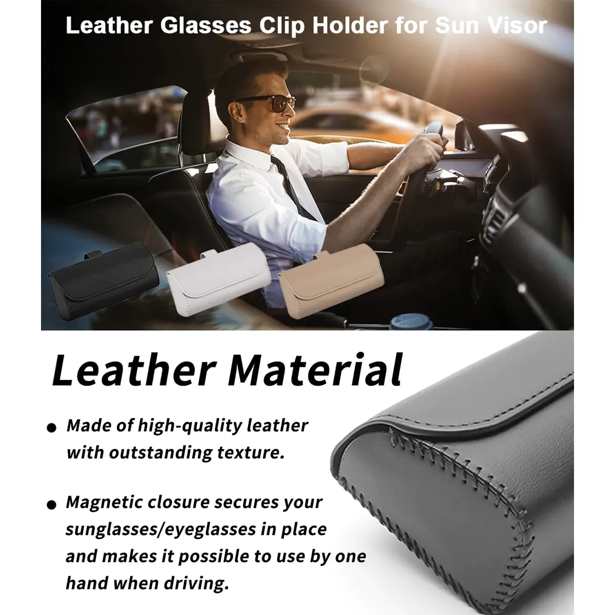 Custom Logo Sunglasses Holder for Car Sun Visor, Leather Glasses Storage Case, Vehicle Visor Accessories, Sunglass Holder Organizer Box