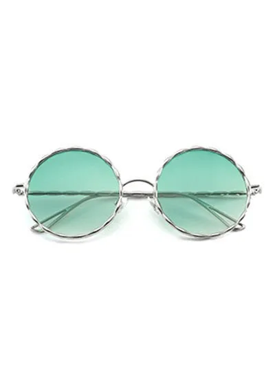 Cute Wavy Metallic Frame Leg Ombre Round Sunglasses