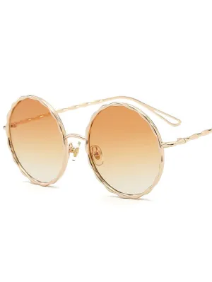 Cute Wavy Metallic Frame Leg Ombre Round Sunglasses