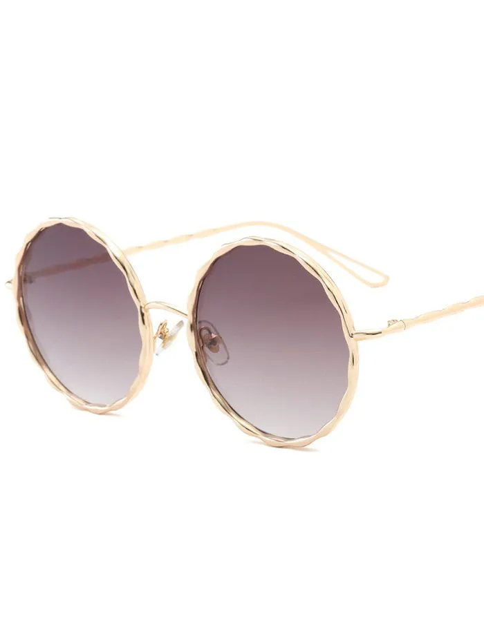 Cute Wavy Metallic Frame Leg Ombre Round Sunglasses