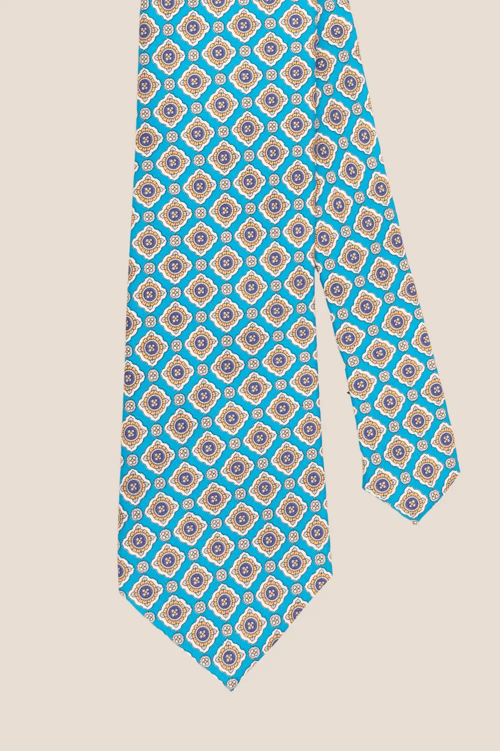 Cyan Geometric Pattern Silk Tie
