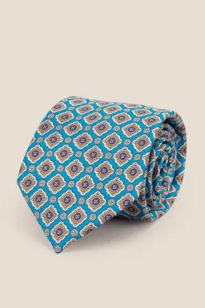 Cyan Geometric Pattern Silk Tie