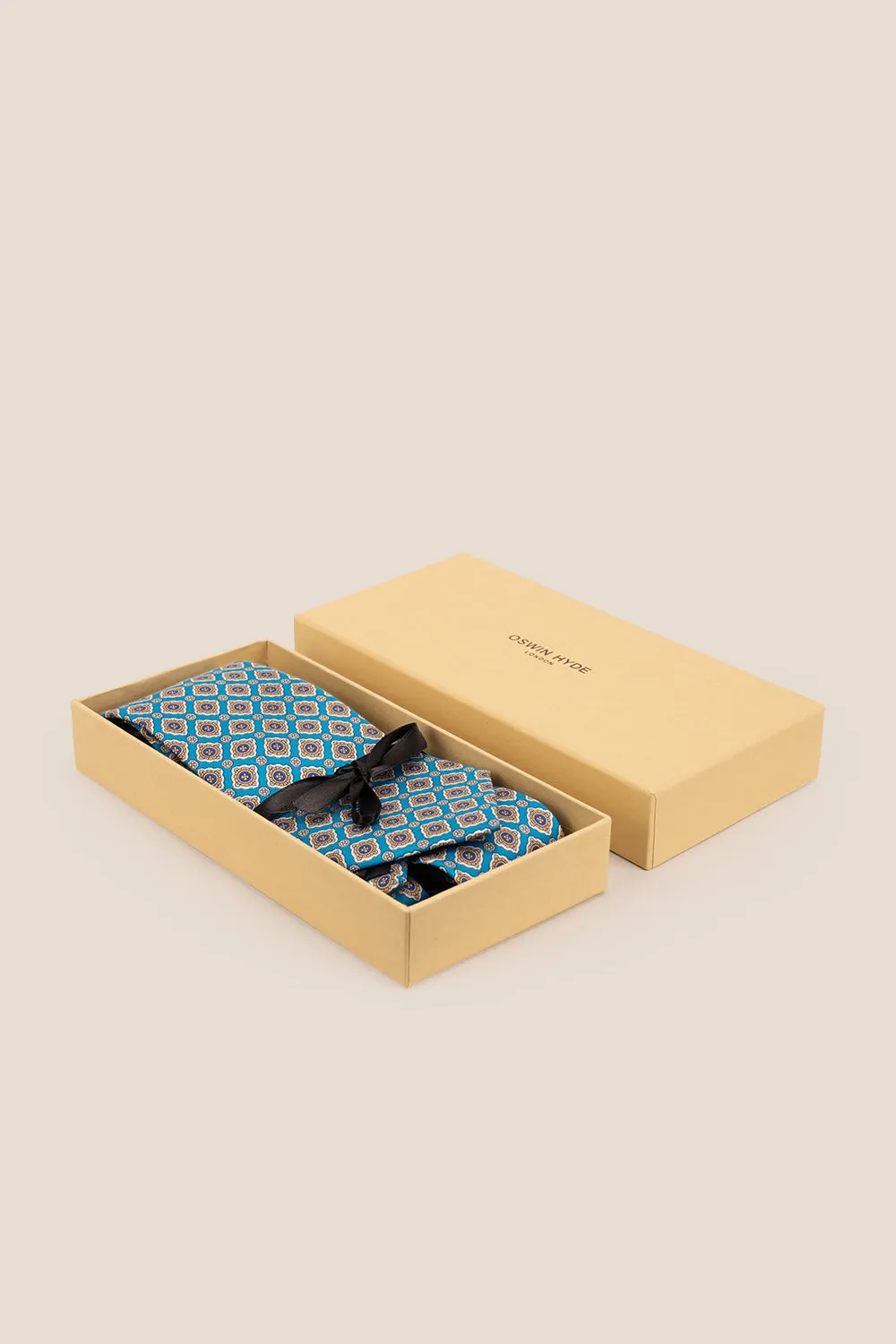 Cyan Geometric Pattern Silk Tie
