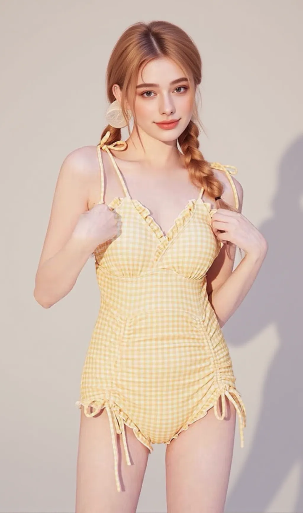 Dava Yellow Drawstring One-Piece Swimsuit