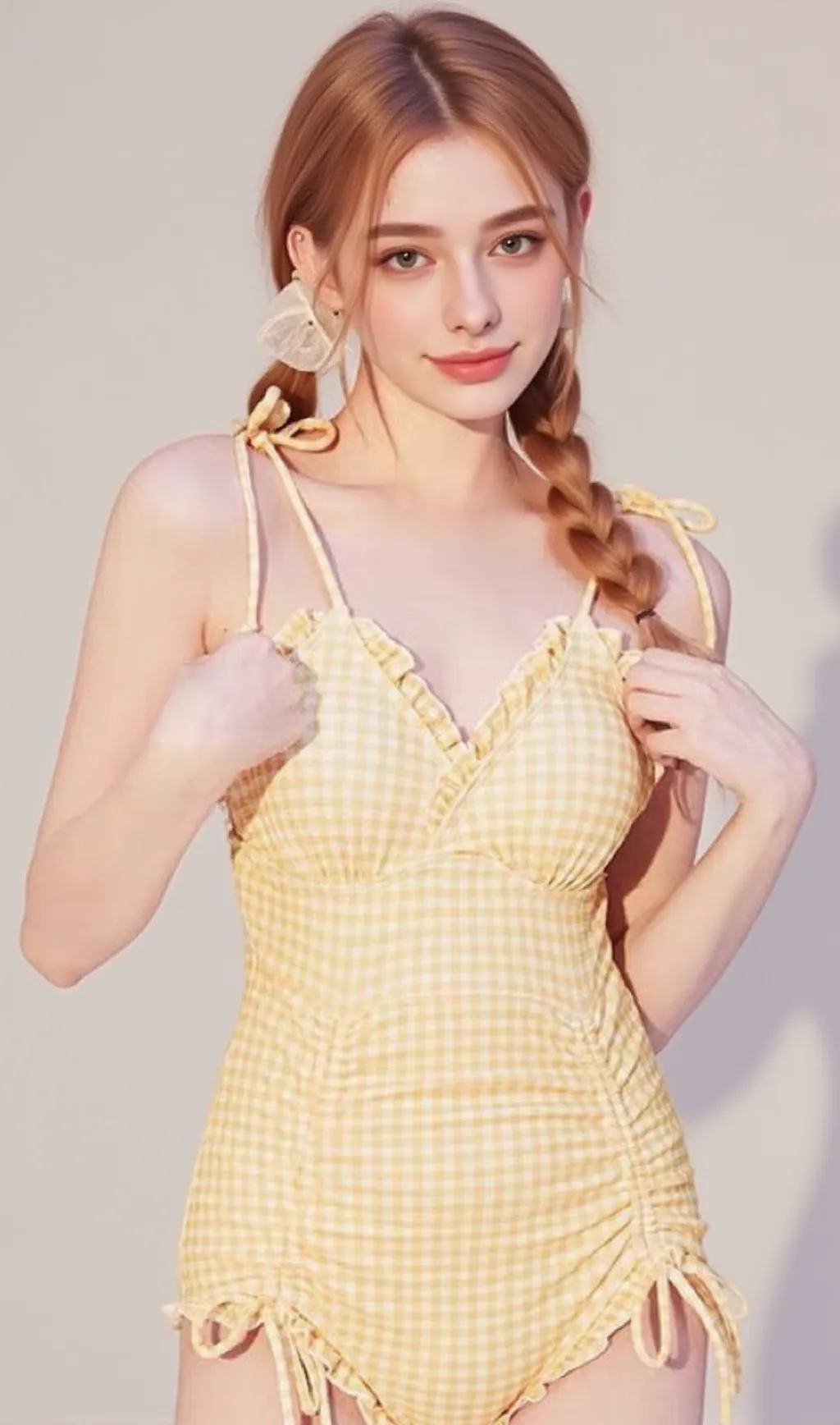 Dava Yellow Drawstring One-Piece Swimsuit
