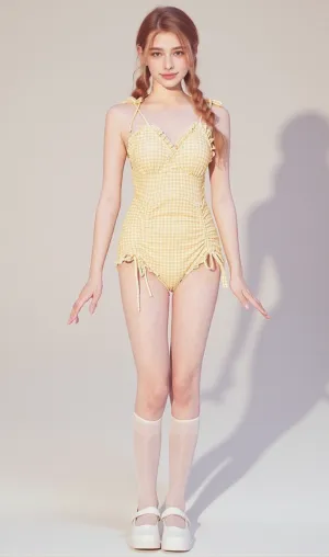 Dava Yellow Drawstring One-Piece Swimsuit