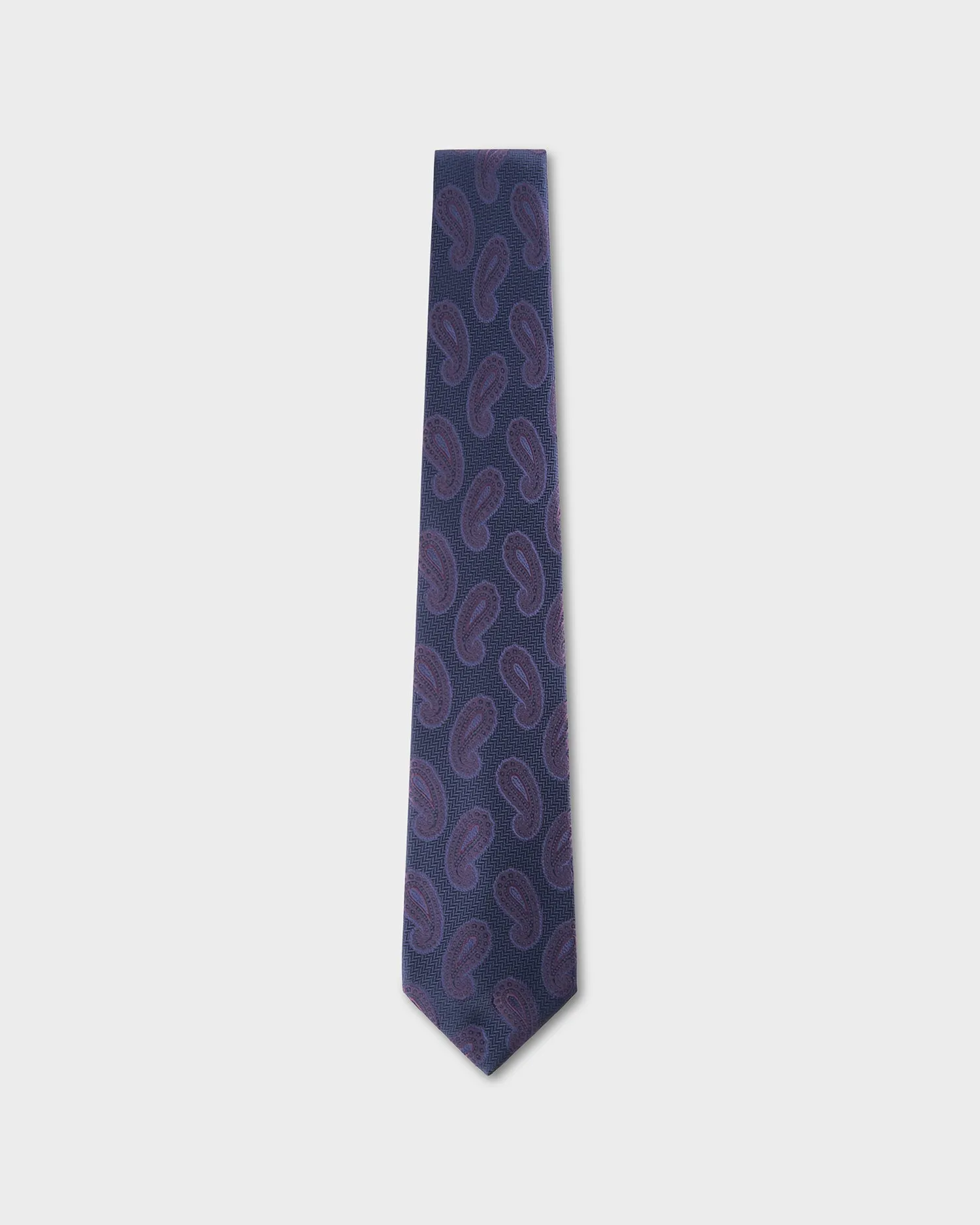 Deep Blue With Chevron Weave And Plum Paisley Tie