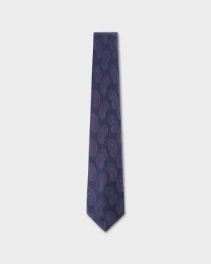 Deep Blue With Chevron Weave And Plum Paisley Tie
