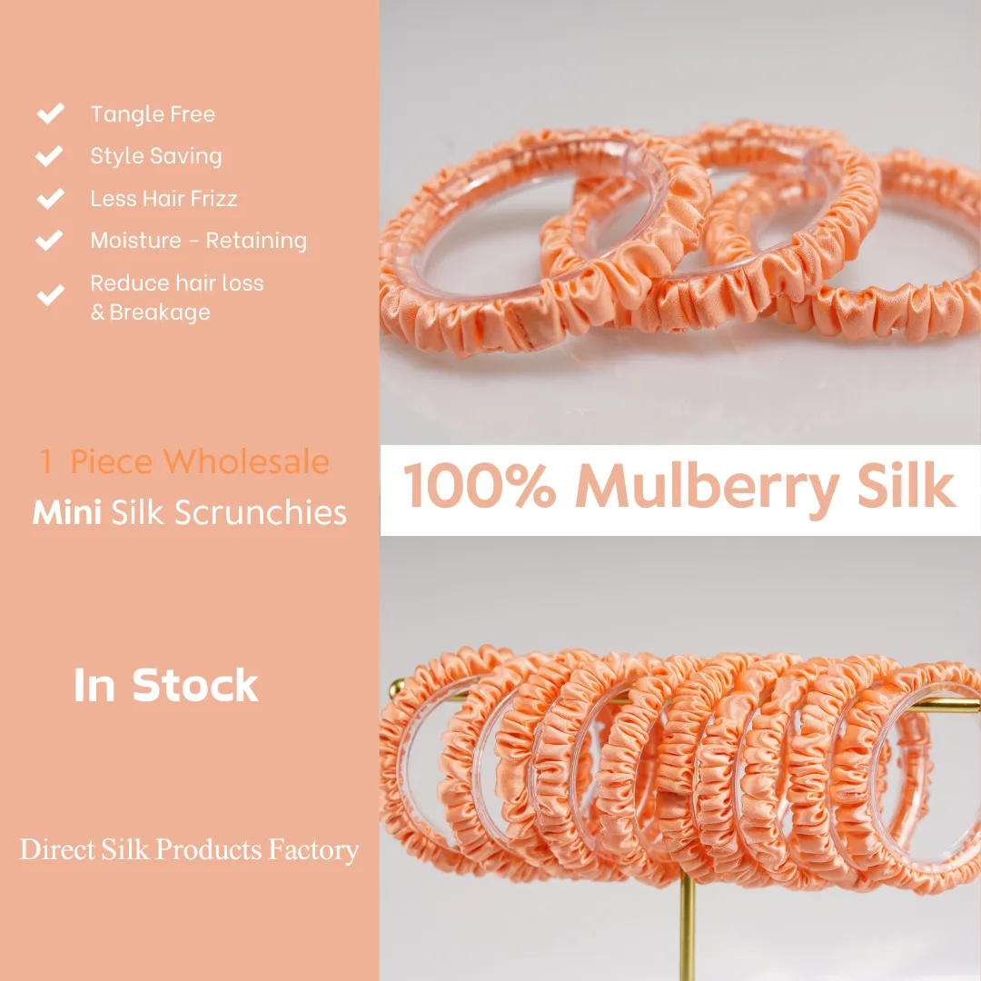 Deep pinkish orange silk scrunchies mini