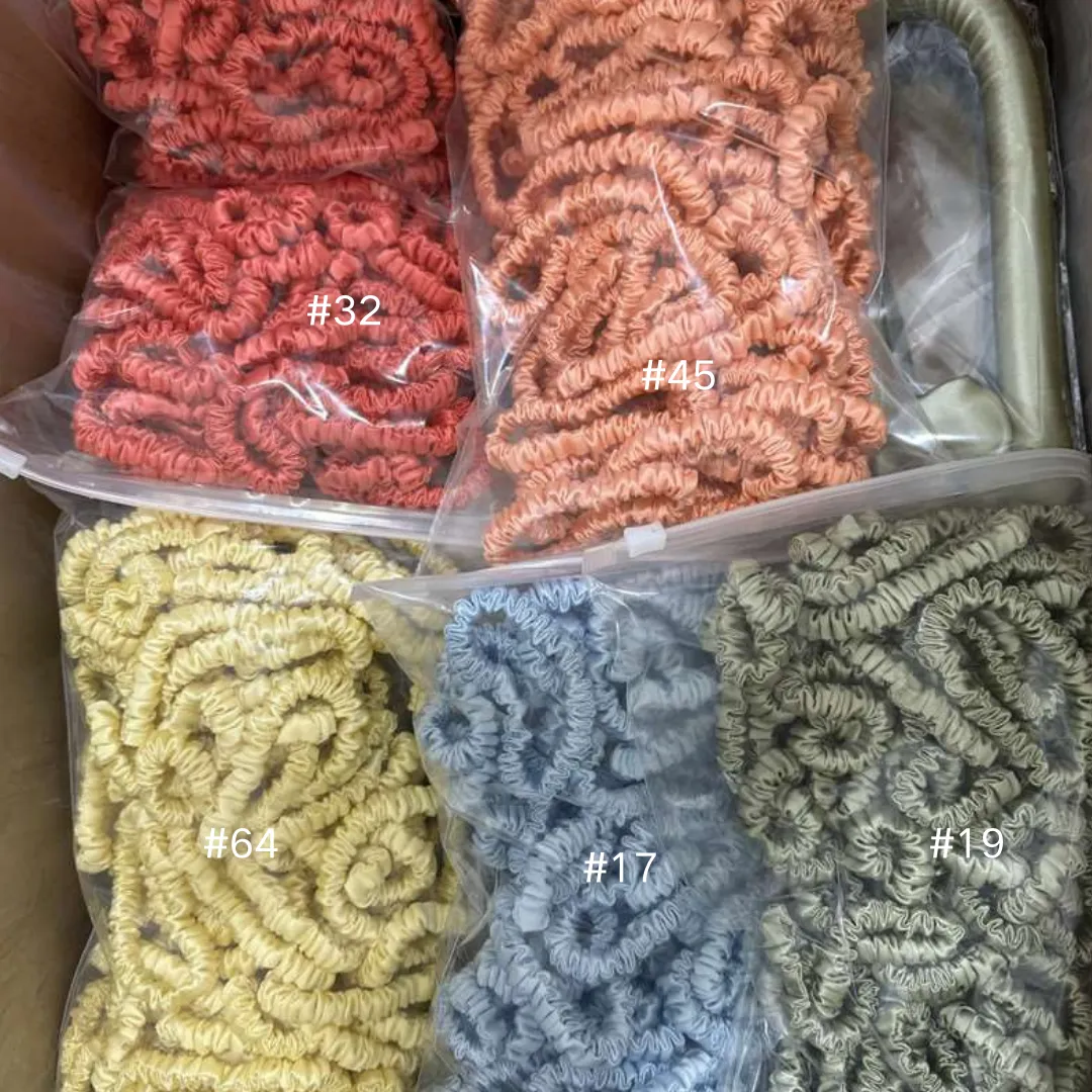 Deep pinkish orange silk scrunchies mini