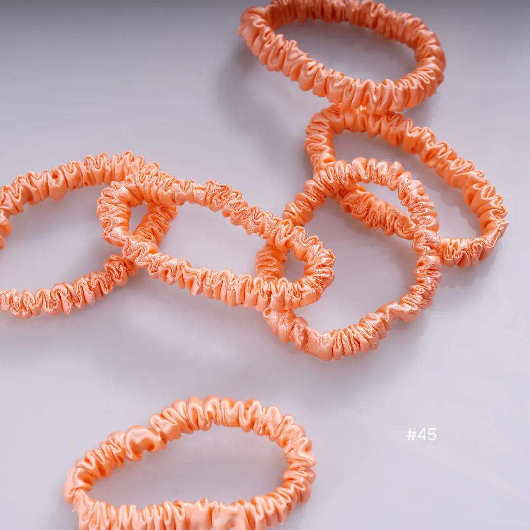 Deep pinkish orange silk scrunchies mini