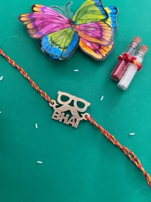 Designer MDF Sunglasses & Moustache Wala Bhai Wooden Rakhi Thread For Brothers