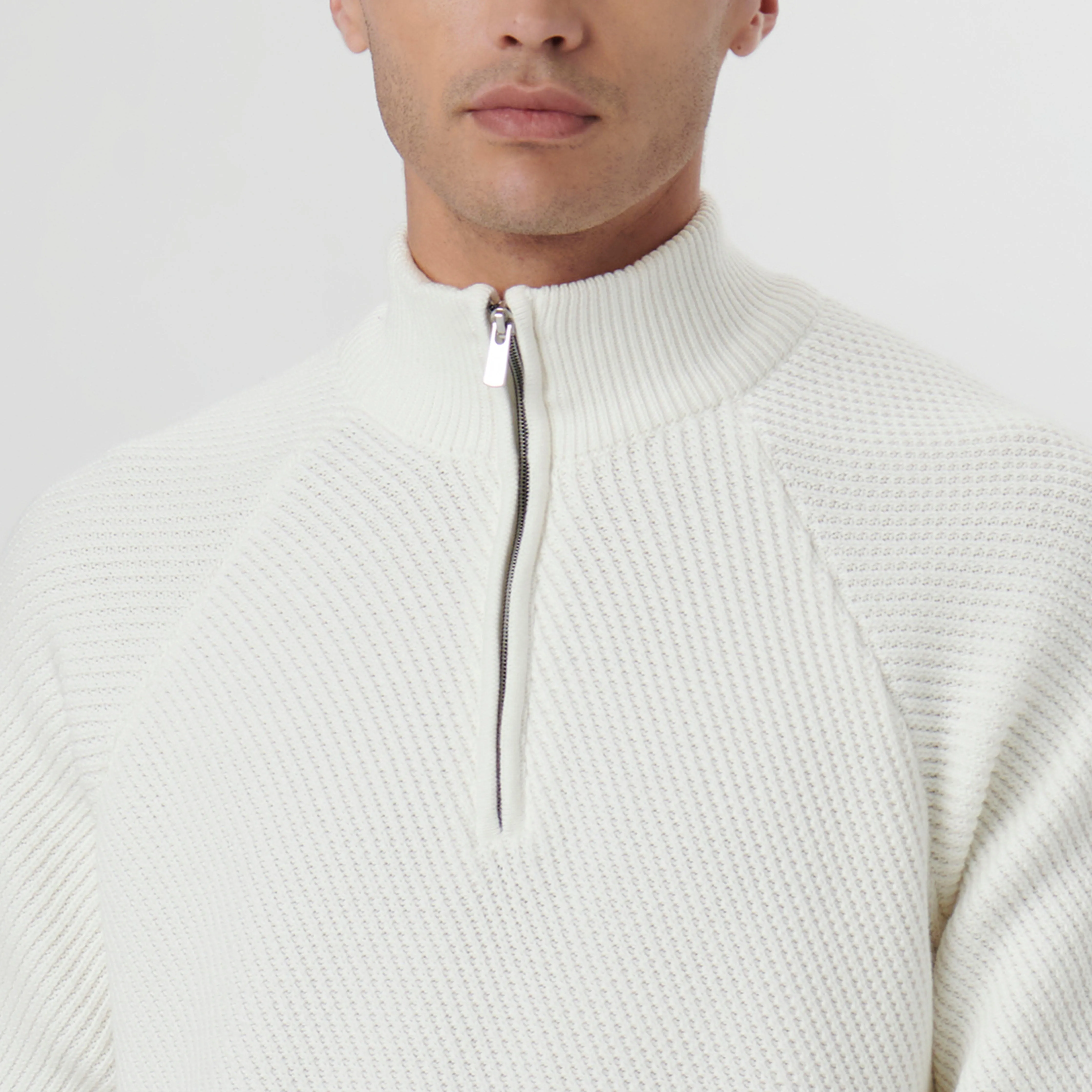 Diagonal Stitch Quarter Zip Sweater