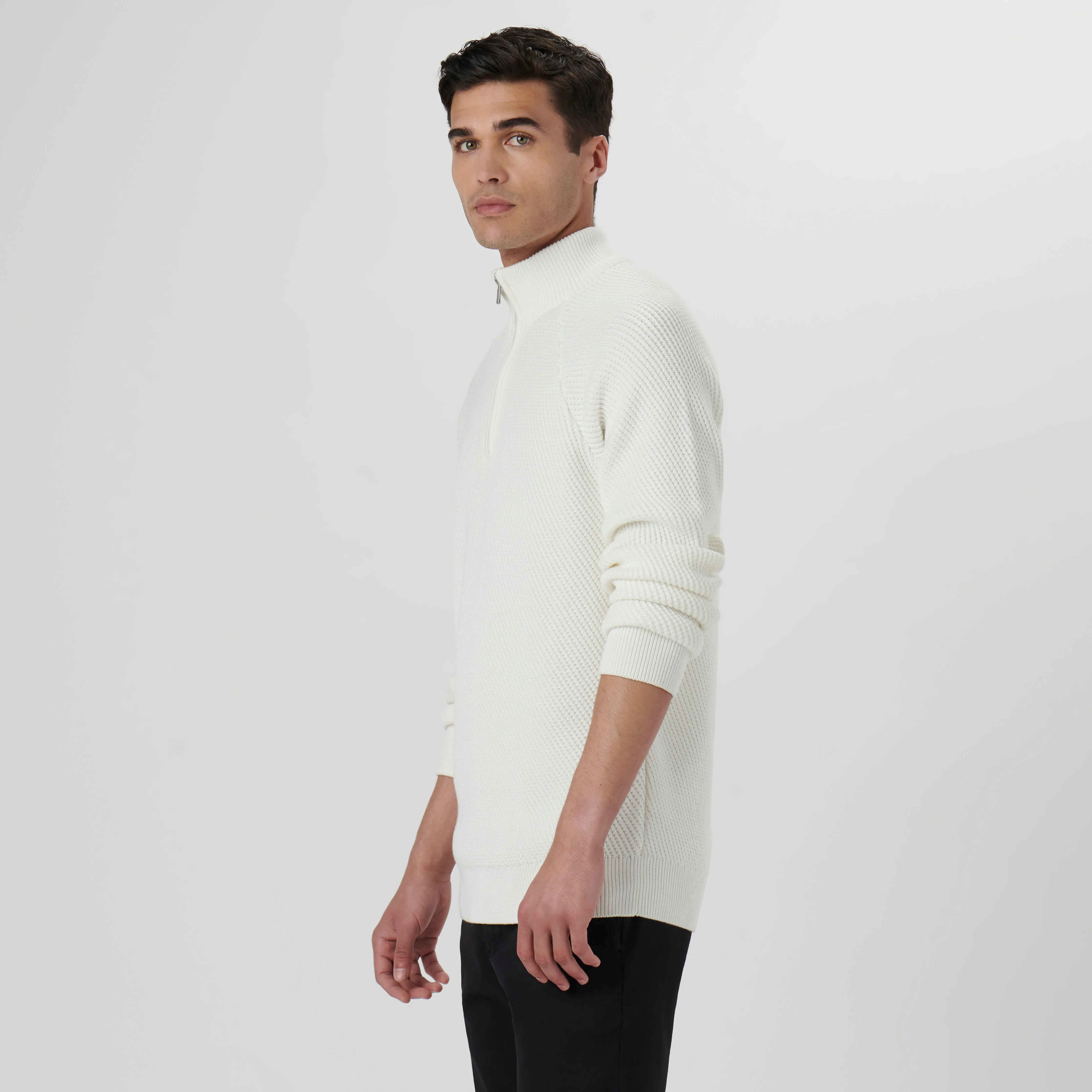 Diagonal Stitch Quarter Zip Sweater