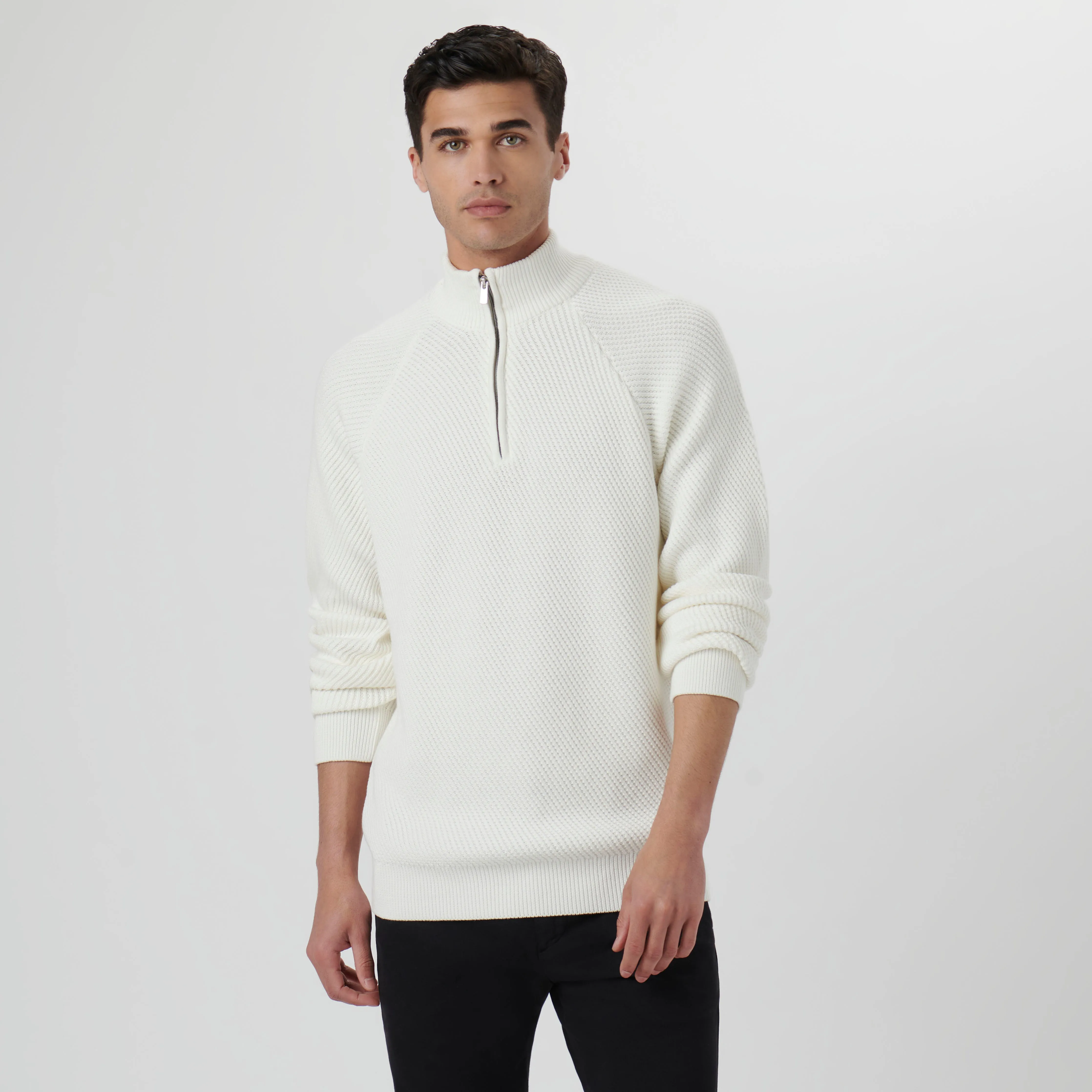Diagonal Stitch Quarter Zip Sweater