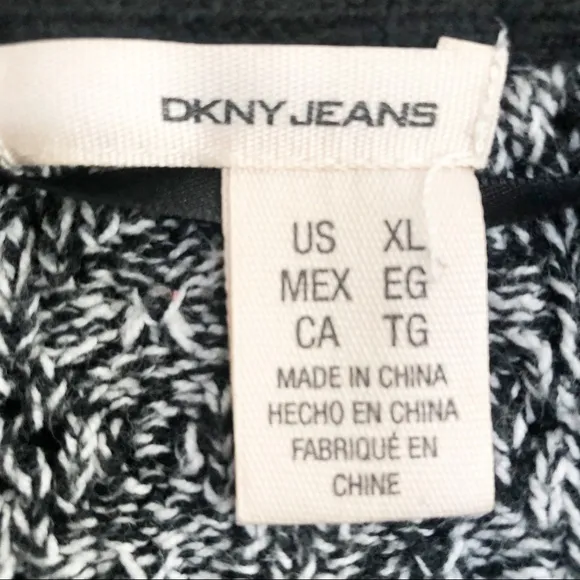 DKNY Black Gray Hooded Knit Sweater Sz XL