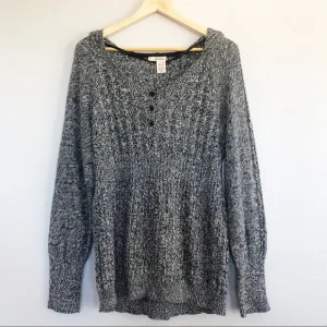 DKNY Black Gray Hooded Knit Sweater Sz XL