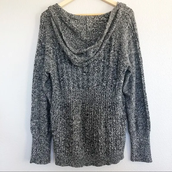 DKNY Black Gray Hooded Knit Sweater Sz XL