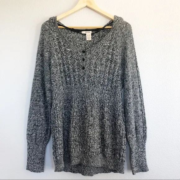DKNY Black Gray Hooded Knit Sweater Sz XL