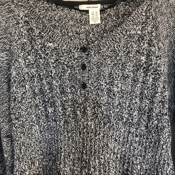 DKNY Black Gray Hooded Knit Sweater Sz XL