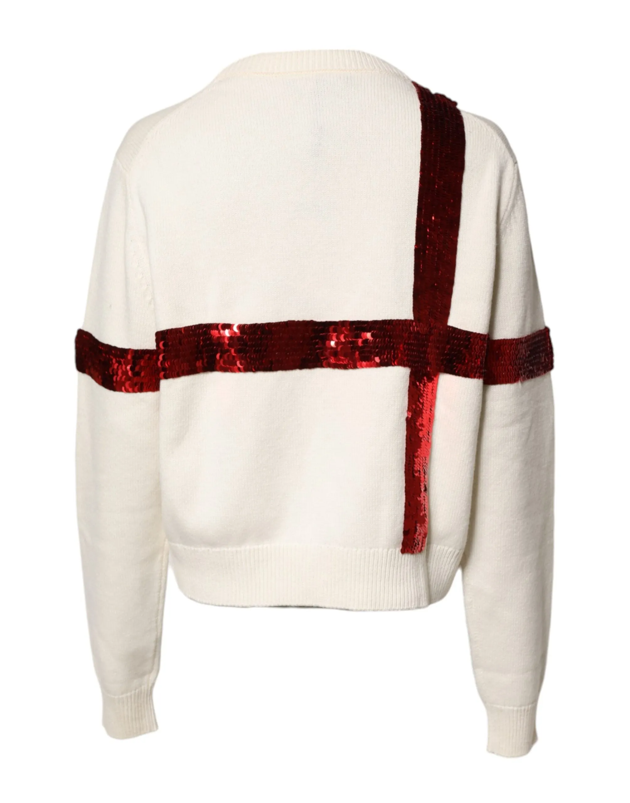 Dolce & Gabbana White Sequined Crew Neck Pullover Sweater