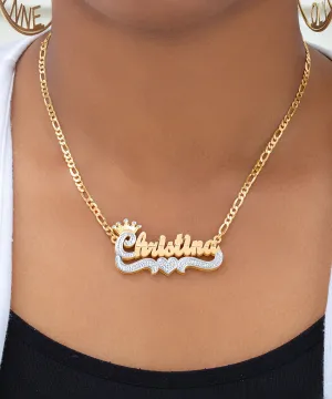 Double Plated Beaded Princess Name Necklace with Figaro Chain