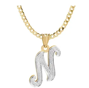 Double Plated Large Initial Necklace with Cuban Chain