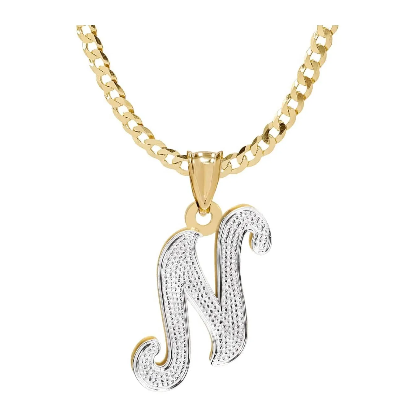 Double Plated Large Initial Necklace with Cuban Chain