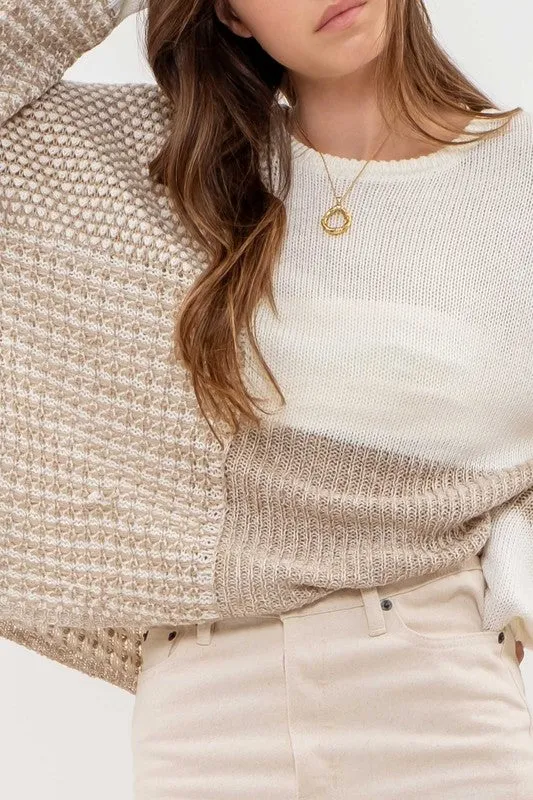 DROP SHOULDER COLORBLOCK KNIT SWEATER