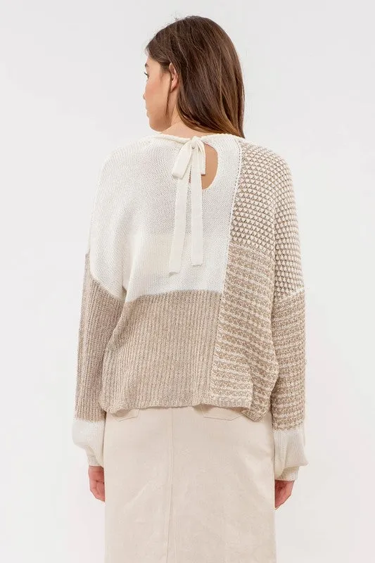 DROP SHOULDER COLORBLOCK KNIT SWEATER