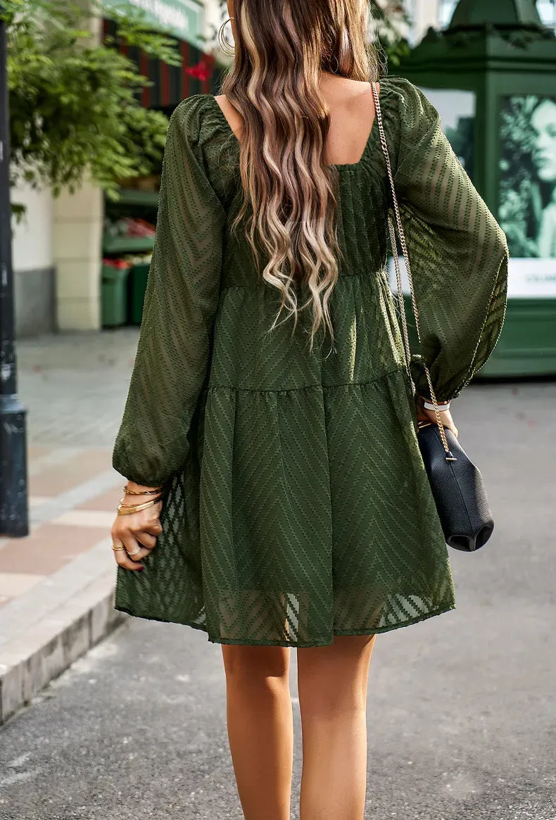 Elegant Chiffon A Line Slash Neck Sheer Fairycore Mini Dress