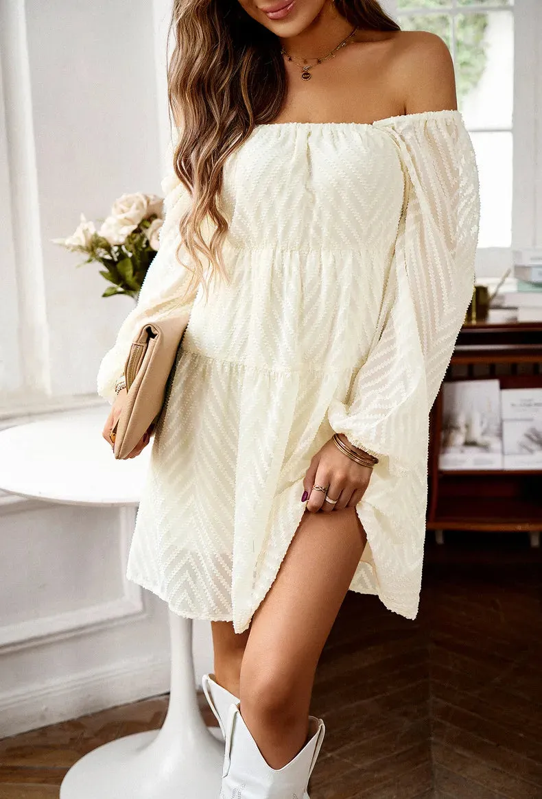 Elegant Chiffon A Line Slash Neck Sheer Fairycore Mini Dress